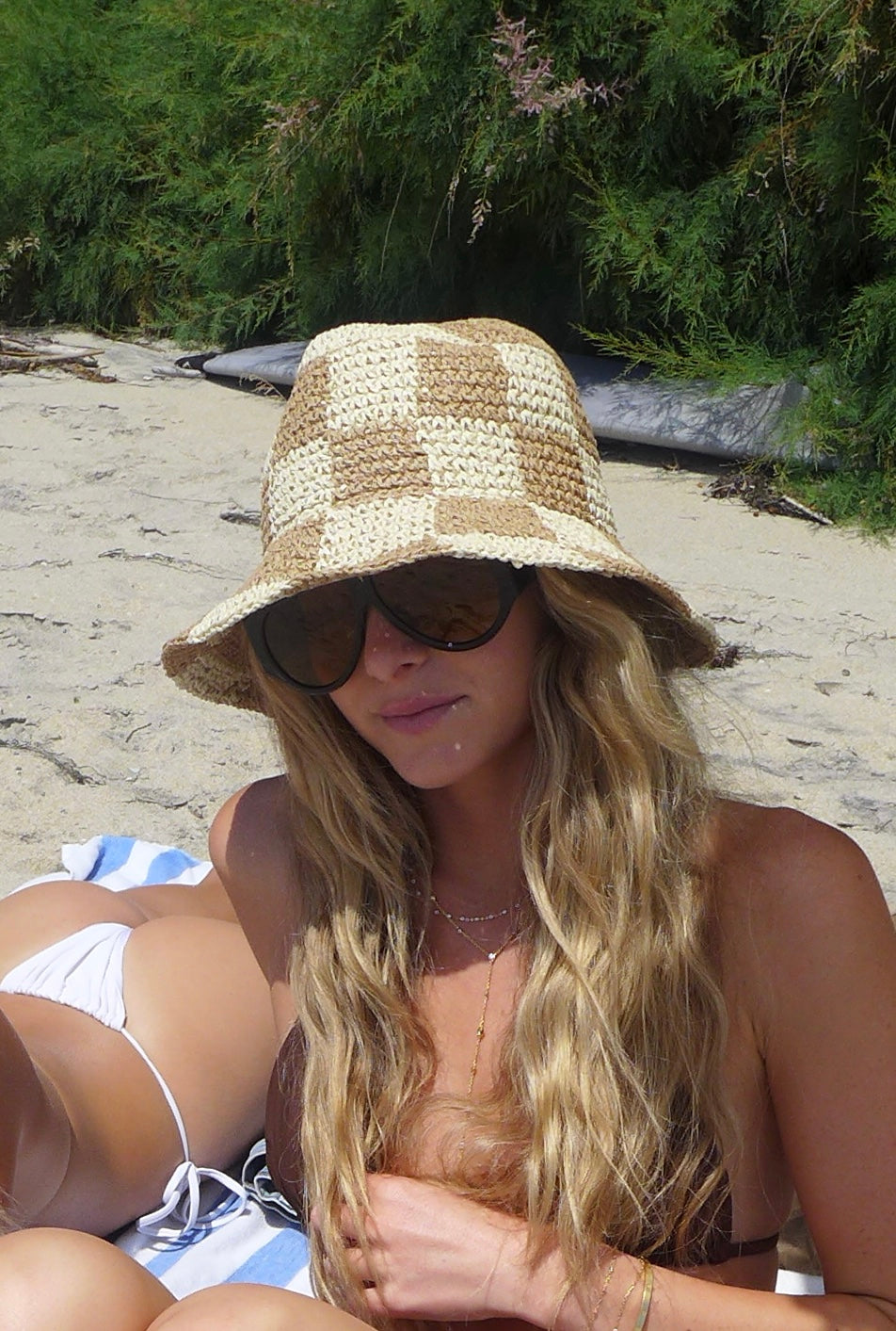 Cream Checkered Bucket Hat