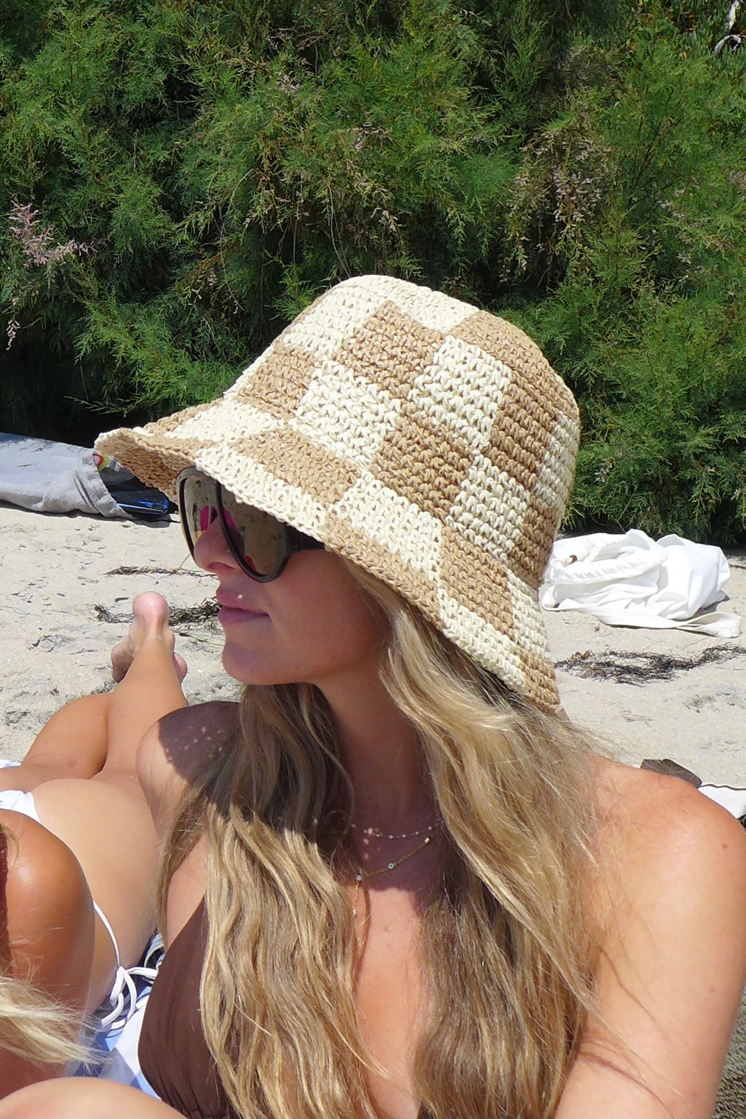 Cream Checkered Bucket Hat