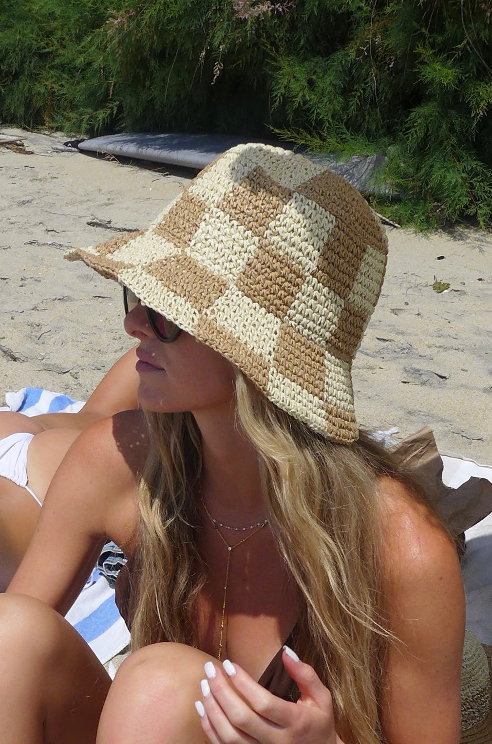 Cream Checkered Bucket Hat
