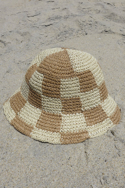 Cream Checkered Bucket Hat