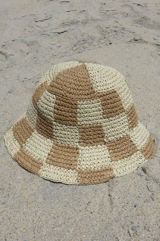 Cream Checkered Bucket Hat