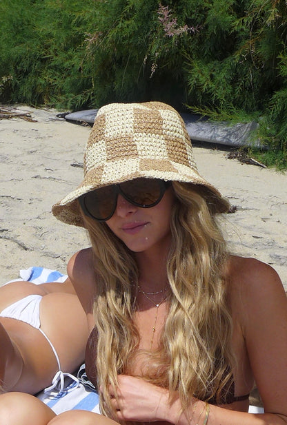 Cream Checkered Bucket Hat
