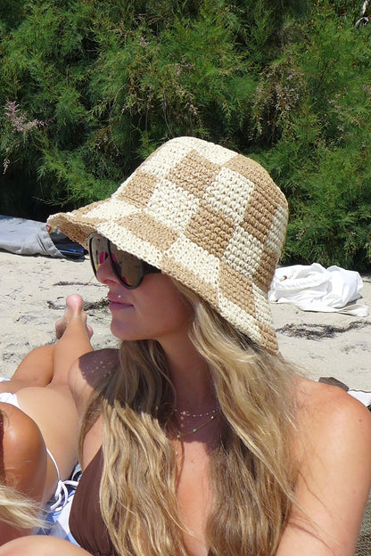 Cream Checkered Bucket Hat