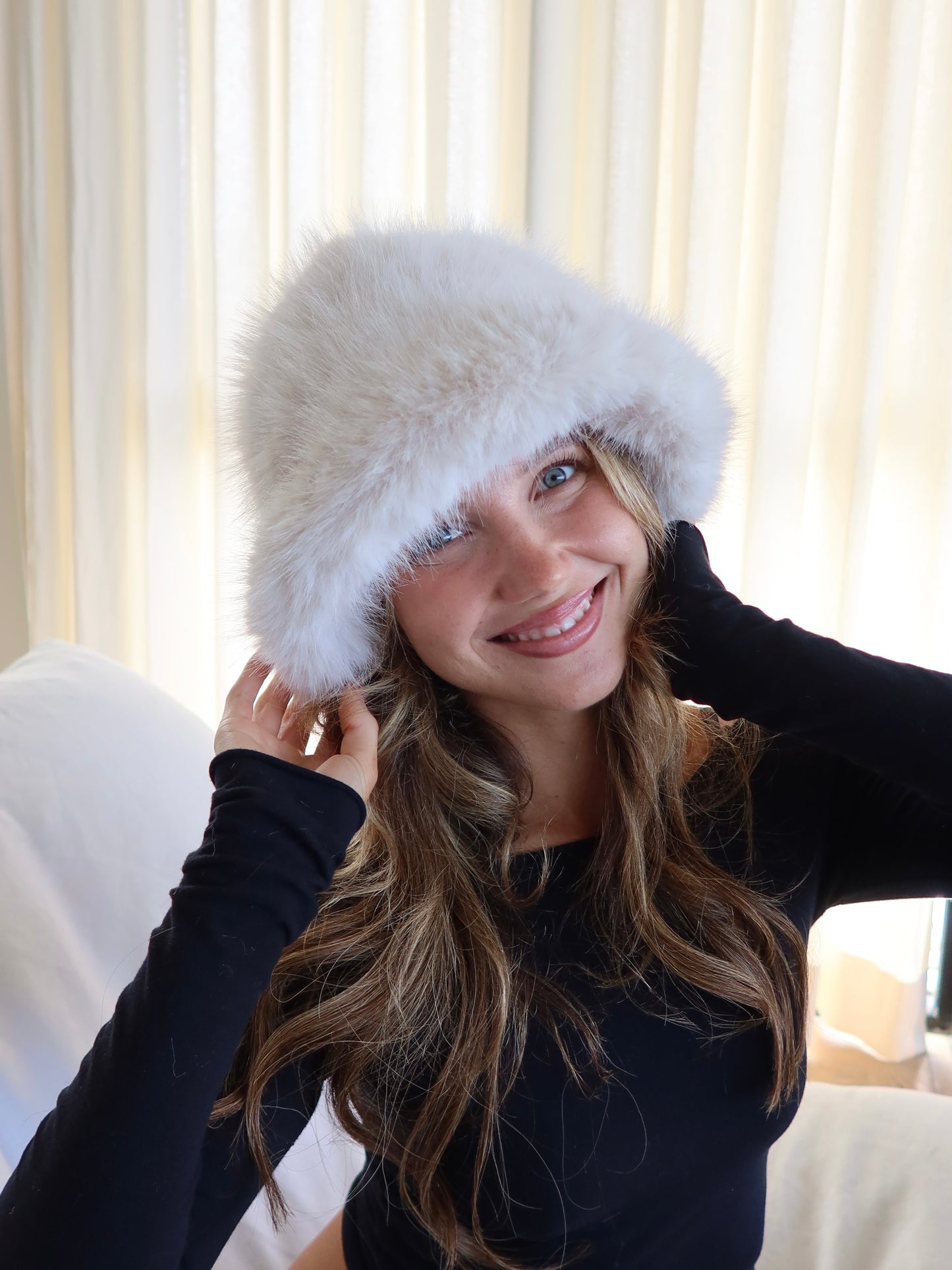 White Heavenly Fuzzy Bucket Hat