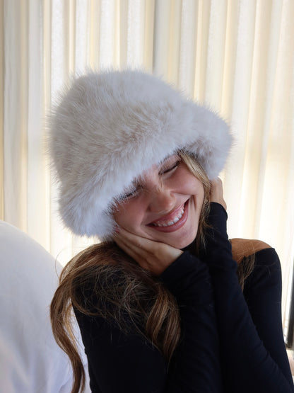 White Heavenly Fuzzy Bucket Hat