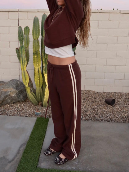 Waffle Knit Lounge Set in Brown