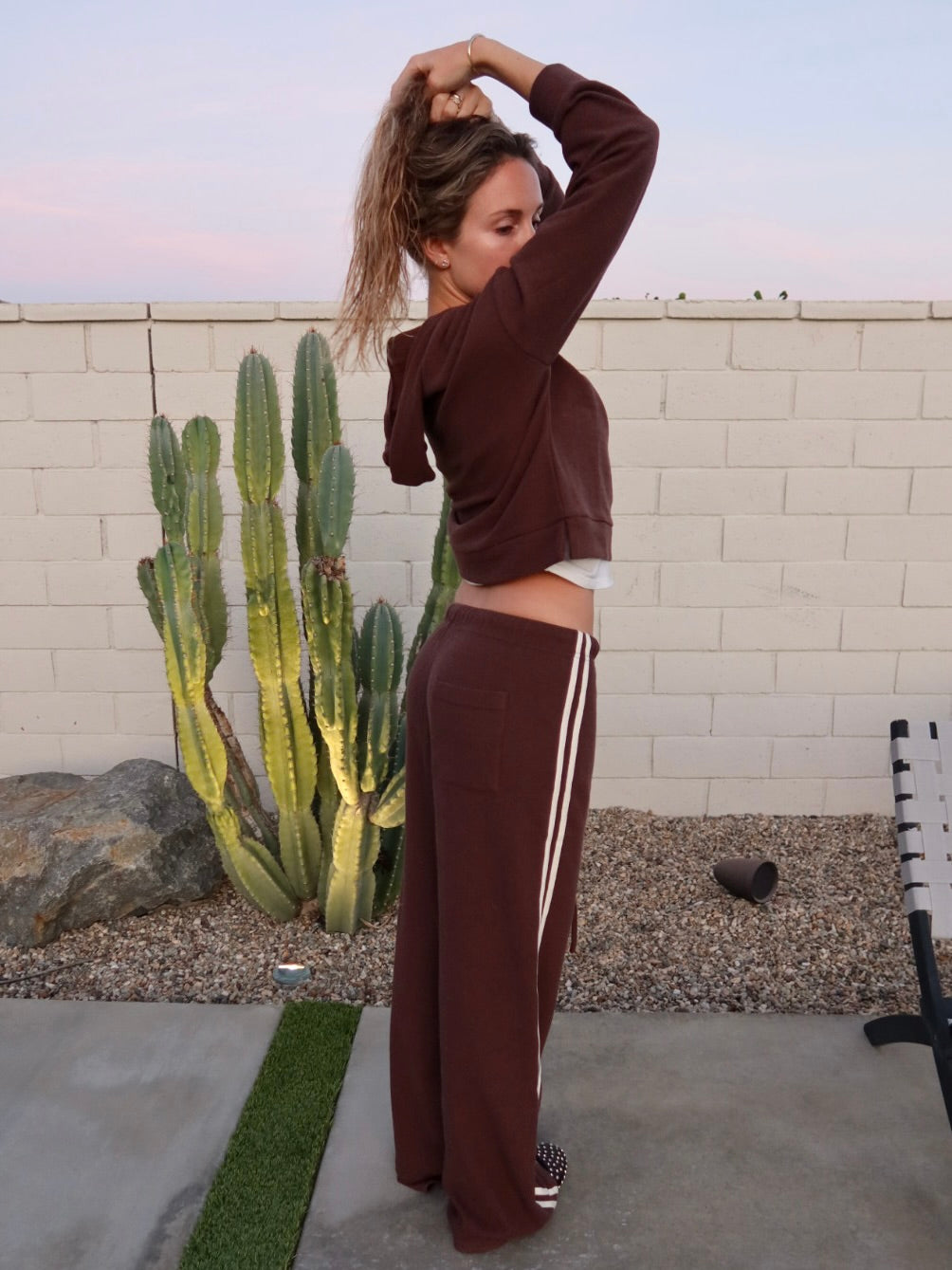 Waffle Knit Lounge Set in Brown