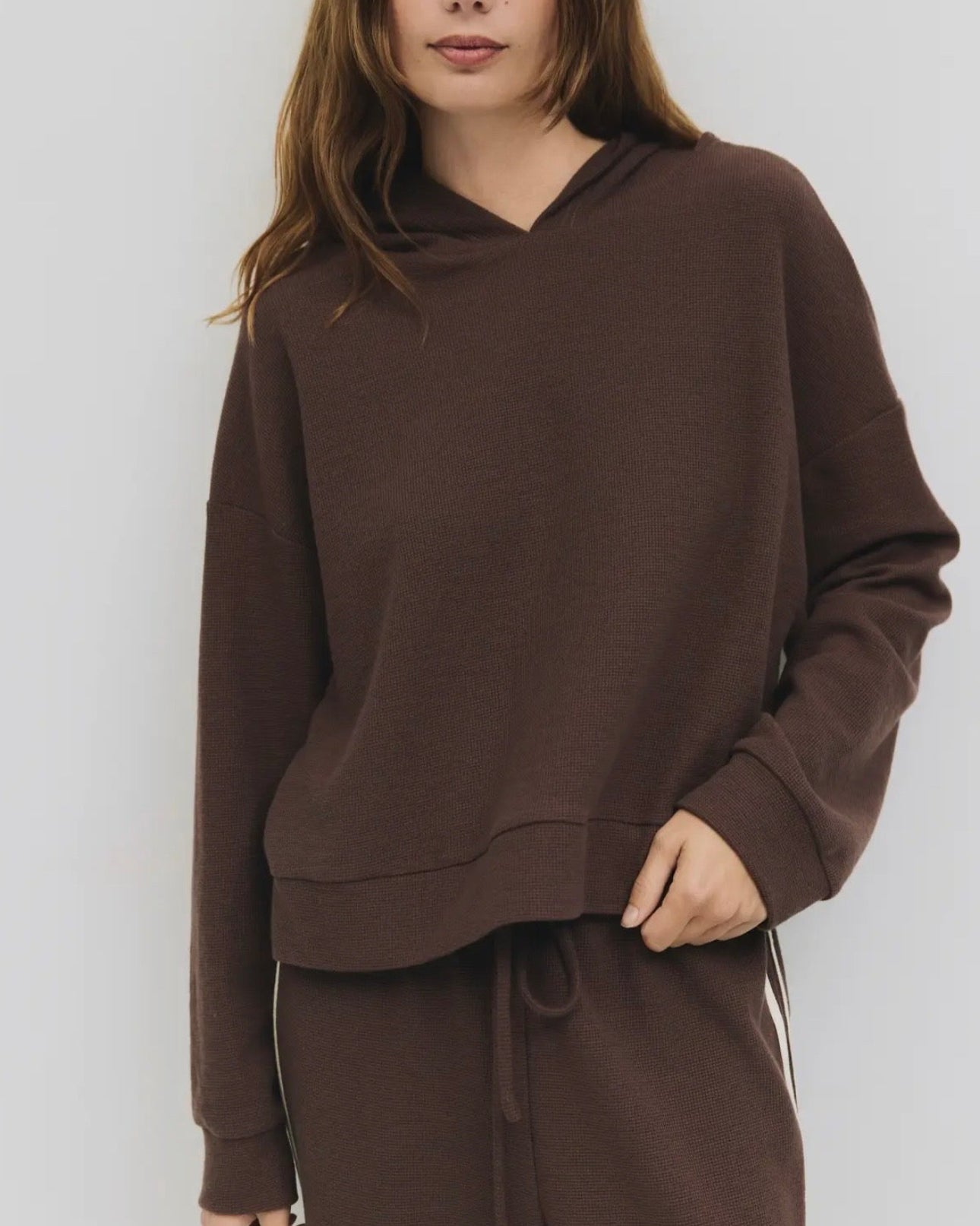Waffle Knit Lounge Set in Brown